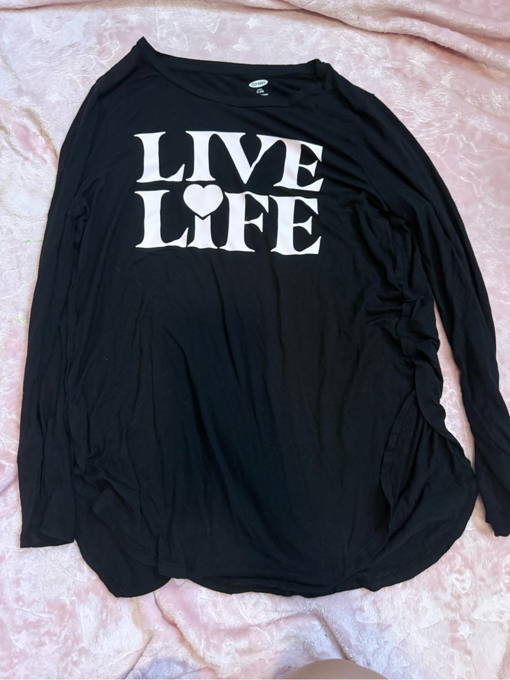 Old Navy Black Long-Sleeve Tee with White "LIVE LIFE" Graphic
